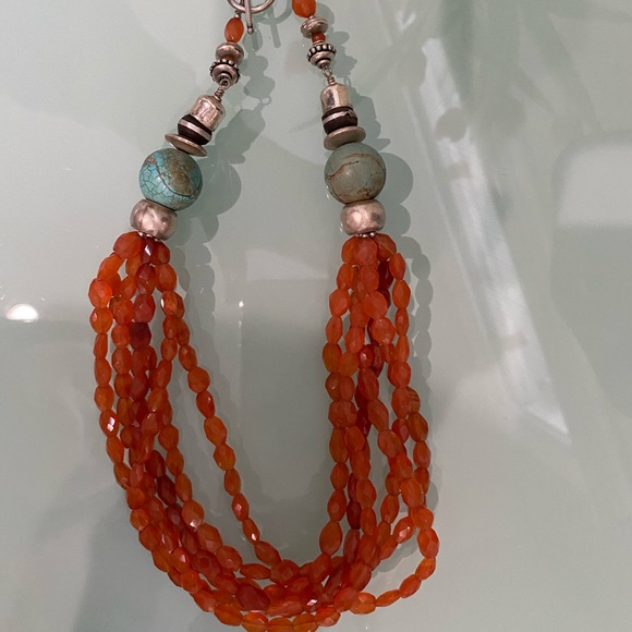 Coral and turquoise statement necklace. - Picture 4 of 4